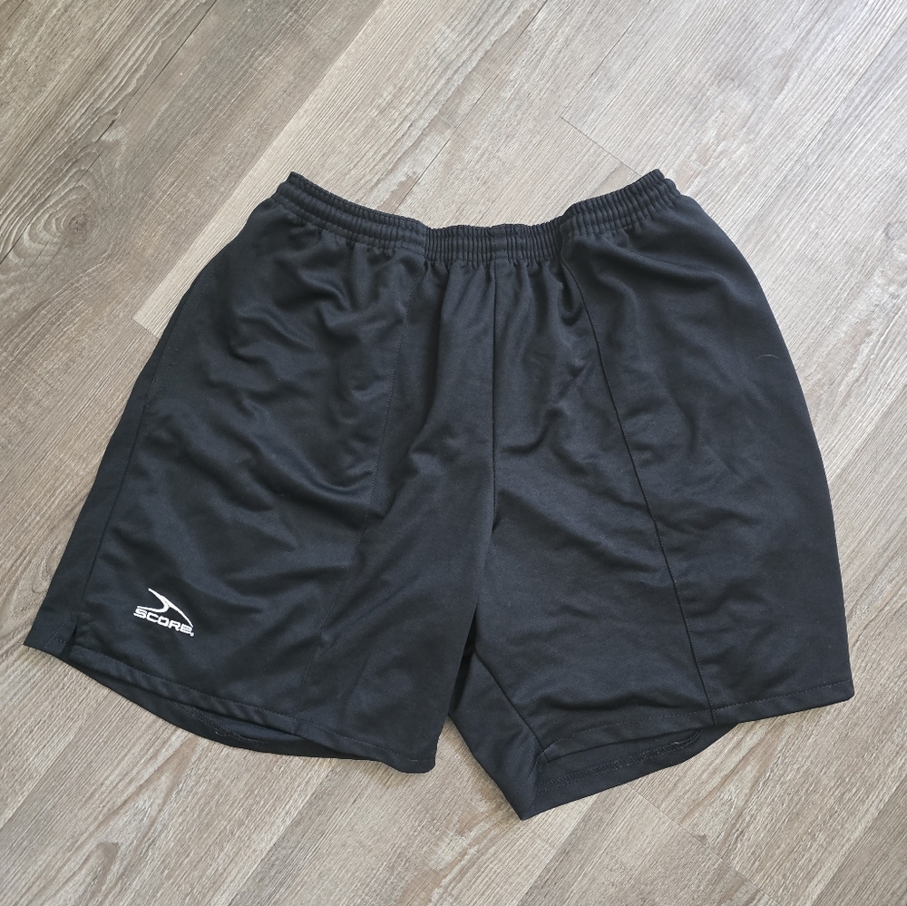 Score black pull on soccer shorts size XL